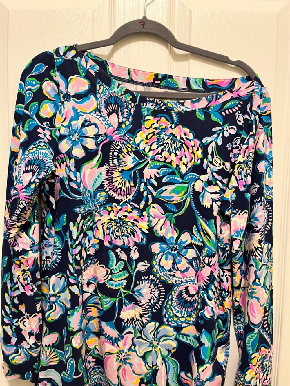 Lilly Pulitzer Navy Top with Pink, Blue, Green & Yellow Floral Print
